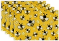 Set of 4 yellow sunflower and honey bee placemats with woven texture and white stitching - Yellow Background Bee Array (8)