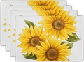 Detailed set of four sunflower place mats featuring linen texture and watercolor floral design - Watercolor Sunflower (5)