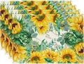 Close-up of four-piece sunflower and bee placemats with a textured linen finish - Sunflower and Eucalyptus (7)