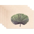 Set of 4 tropical green leaf print placemats with natural linen weave texture - Watercolor Palm Leaf Style (款式7)