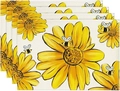 Set of 4 sunflower and honey bee placemats with a textured linen weave finish - Linen / White Background Large Sunflower (3)