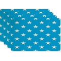 Set of four blue rectangular placemats featuring a minimalist yellow star pattern print - Rectangular-45x30cm