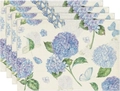 Détail de la texture textile sur sets de table avec motifs d'hortensias et papillons - Motif Hortensia Papillon-Lin(2)