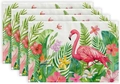 Lot de quatre sets de table tropicaux avec motifs flamant rose et fleurs d'hibiscus - Motif Flamant Rose Tropical-Lin(3)