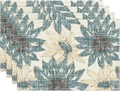 Gros plan de quatre sets de table rectangulaires en lin avec motifs de tournesols rétro - Motif Tournesol Vintage-Lin(4)