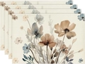Close-up of vintage watercolor floral place mats showing durable woven fabric texture - Watercolor Art Flower Pattern-Linen(5)
