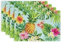 Detail of 4-piece rectangular tropical placemats with pineapple and palm leaf patterns - Pineapple Hibiscus Pattern-Linen(8)