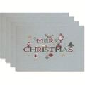 Set of 4 Christmas placemats with Merry Christmas print and festive holiday illustrations - Style 7