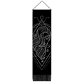Detail of zodiac wall tapestry with white line art, wooden hanging rod and bottom tassels - 32.5x130cm / Mysterious Female Profile Style (Style-2)