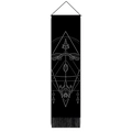 Detailed view of black tapestry with geometric bow and arrow design and bottom tassels - 32.5x130cm / Geometric Arrow Style (Style-3)