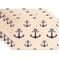 Set of 4 linen placemats with navy anchor patterns for nautical kitchen dining decor - Navy Anchor (Style 1) / 45x30cm