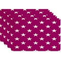 Set of 4 dark rose placemats with white star pattern in premium cotton linen fabric - Rectangular-45x30cm / Rose Red With Star Pattern