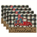 Lot de 4 sets de table patriotiques avec camion rouge, drapeaux et motif à carreaux - Camionnette Rouge Freedom (11) / 30*45cm (Lin)