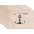 Set di 4 tovagliette in lino beige con stampa ancora blu e scritta a tema famiglia - Stile 1 / 45*30 (lino)