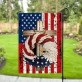 Double-sided Independence Day garden flag with patriotic cross and eagle wreath - Linen / Cross Eagle Feathers Style (15)