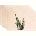 Set of 4 linen-textured placemats with tropical snake plant leaf print for dining table - Snake Plant Illustration Style (款式10)