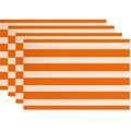 Set of 4 woven linen table mats with vibrant orange and cream white horizontal stripes - Linen Material / Orange Stripe
