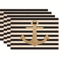 Set of 4 linen placemats with nautical black stripes and golden anchor pattern - Gold Anchor / Black-White Stripes (Style 3) / 45x30cm