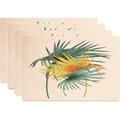 Set of 4 tropical green palm leaf place mats with rustic linen texture for dining table - Crossed Palm Leaves Style (款式11)