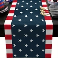 Linen table runner with American flag stars and stripes for Independence Day decor - Stars And Stripes Patchwork Large White Star (15) / 33x183cm