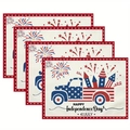 Lot de 4 sets de table Fête de l'Indépendance avec motifs de camions et feux d'artifice - Camion Happy Independence Day (14) / 30*45cm (Lin)