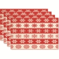 Set of 4 Christmas placemats with festive red and white snowflake stripes - Red White Horizontal Snowflake Stripes Style (Style 4)