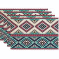 Set van 4 bohemien placemats met kleurrijke geometrische patronen op witte achtergrond - Rood Groene Etnisch Geometrische Stijl