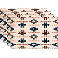 Bohemian linen placemat set with navy and orange geometric tribal print patterns - Tribal Style Geometric Pattern (Style 07)