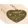 Set of four gold heart-shaped placemats with hollow festive peace theme designs - Style 11