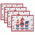 Patriotic USA gnome placemats set of 4 with stars and stripes for Independence Day - USA Heart Gnomes (15) / 30*45cm (Linen)