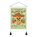 Detail of Cinco de Mayo tapestry with skull pattern, wooden rod, and black tassels - 35x50cm / Cinco de Mayo Maracas Style (款式-3)