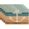 Set di quattro tovagliette rettangolari con ancora nautica e venature del legno vintage - Stile 4 / 45*30 (lino)