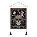 Dettaglio dell'arazzo Giorno dei Morti con teschio colorato e nappe decorative nere - 35x50cm / Stile Teschio Benvenuto Giorno Dei Morti (款式-5)