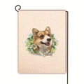 Detailed texture of burlap garden flag with Corgi dog print and floral pattern - Bandit Corgi with Flowers (5)
