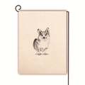 Detail of double-sided linen garden flag with hand-drawn Corgi dog sketch on iron pole - Black and White Sketch Corgi (6)