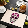 Linen placemat with sugar skull print for Mexican Day of the Dead dining table decor - Mexican Day of the Dead Sugar Skull (Style 11)
