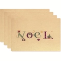 Set of 4 natural linen Christmas placemats featuring Noel text and holiday motifs - Style 12