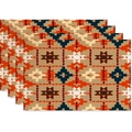 Set of 4 Bohemian geometric pattern placemats in orange and navy woven linen fabric - Offset Patchwork Geometric Pattern (Style 09)
