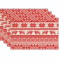 Set of four red and white Christmas placemats with reindeer and snowflake patterns - Red White Nordic Reindeer Texture Style (Style 6)