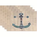 Set of 4 nautical placemats with vintage anchor print on a faux wood grain background - Style 5 / 45*30 (flax)