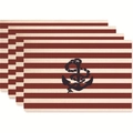 Set di 4 tovagliette in lino con motivo ancora nautica e strisce marroni e beige - Corda di Ancora / Strisce Marrone-Bianche (Stile 6)