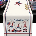 Linen table runner with patriotic gnomes and USA flag design for Independence Day - Tricolor Gnomes America Welcome Design (18) / 33x183cm