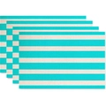 Set of 4 teal and cream striped linen textured heat resistant dining table placemats - Linen Material / Teal Stripe