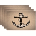 Set of 4 linen placemats with nautical anchor and rope pattern on khaki background - Style 6 / 45*30 (flax)