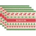 Christmas placemats set of 4 with red elk, green trees and stripe festive patterns - Merry Christmas Traditional Chinese Style (Style 7)