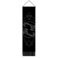 Vertical black fabric tapestry with white Pisces zodiac art and fringe decoration - 32.5x130cm / Pisces Artistic Style (Style-8)