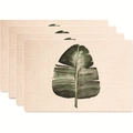 Set of 4 rectangular placemats with tropical green banana leaf print on faux linen - Banana Leaf Style (款式15)