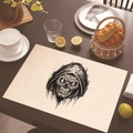Linen placemat with black skull hooded reaper art print for gothic dining table decor - Hooded Reaper Skull (Style 13)