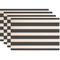Set of 4 dark grey and cream striped non-slip linen textured placemats for dining table - Linen Material / Dark Grey Striped