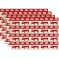 Set of 4 Christmas placemats with red and white stripes, elk and snowflake prints - Red Beige Reindeer Snowflake Stripes Style (Style 8)